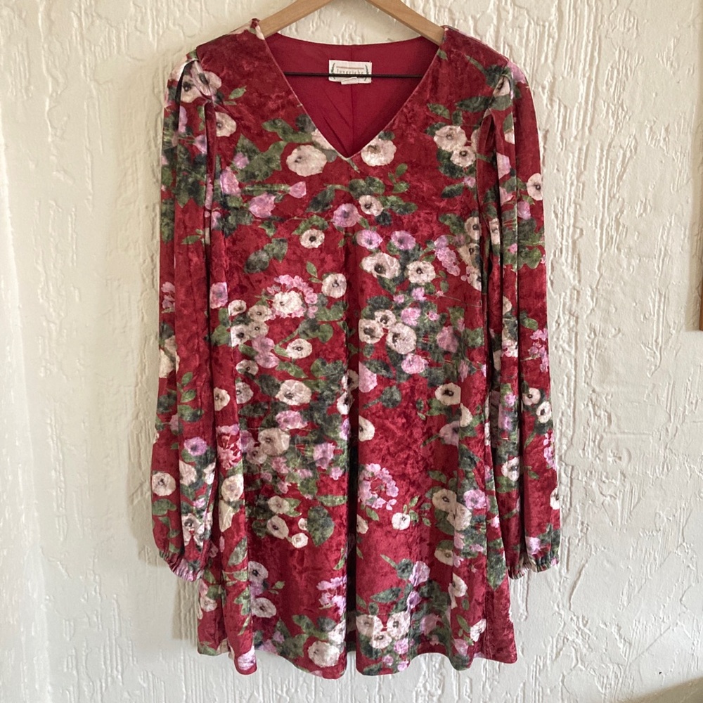 Love Riche Long Sleeve Crushed Velvet Floral Dress Size Small